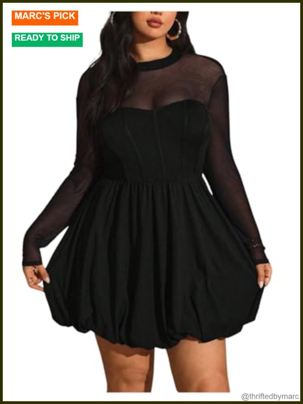Plus Size Mini Dress Long Sleeve Bubble Hem Fit Flare Cocktail Party
